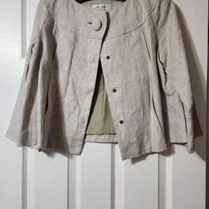 Isaac Mizrahi Taupe Linen Women's Cropped Jacket